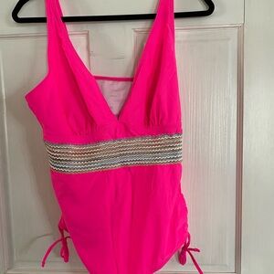 NWOT - Pink Women’s One Piece with Tan Band around waist. Very cute.